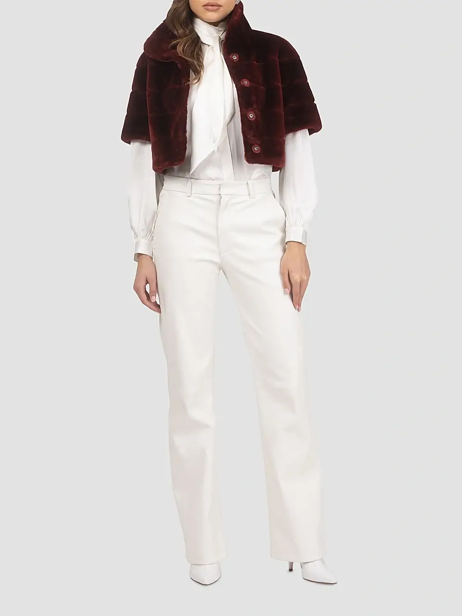 Gorski Women's Reversible Lamb Bolero with Cropped Sleeves - Wine | Thumbnail 2 Gorski Women's Reversible Lamb Bolero with Cropped Sleeves - Wine | Thumbnail 2
