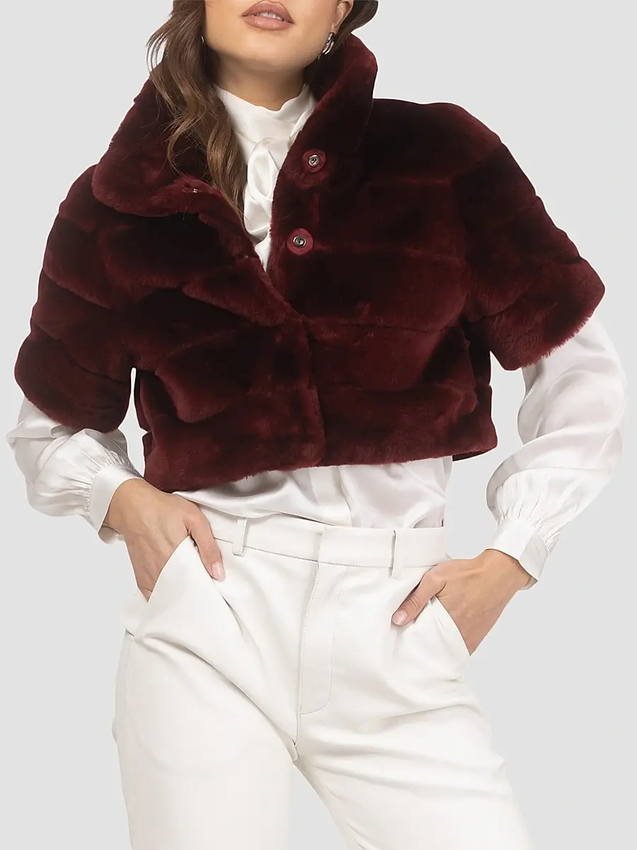 Gorski Women's Reversible Lamb Bolero with Cropped Sleeves - Wine | Thumbnail 3 Gorski Women's Reversible Lamb Bolero with Cropped Sleeves - Wine | Thumbnail 3