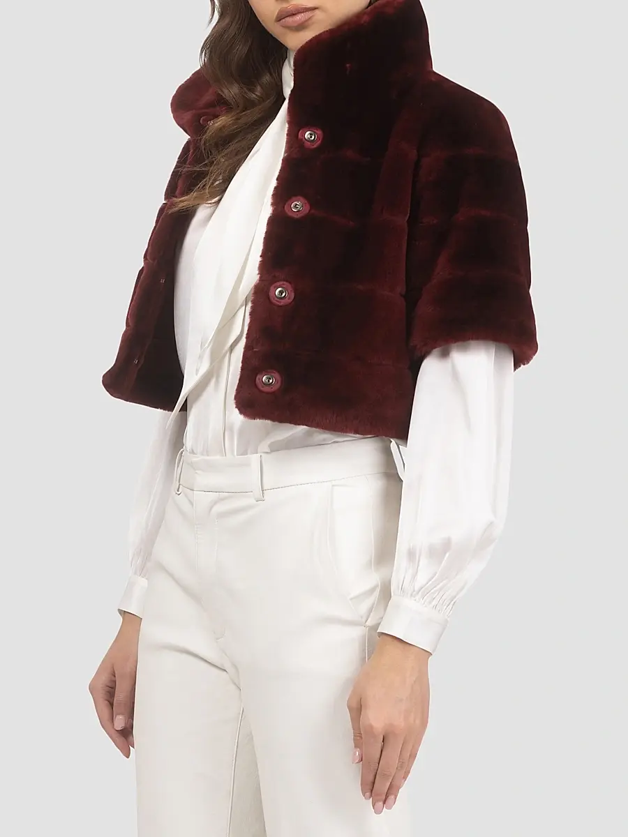 Gorski Women's Reversible Lamb Bolero with Cropped Sleeves - Wine | Thumbnail 4 Gorski Women's Reversible Lamb Bolero with Cropped Sleeves - Wine | Thumbnail 4