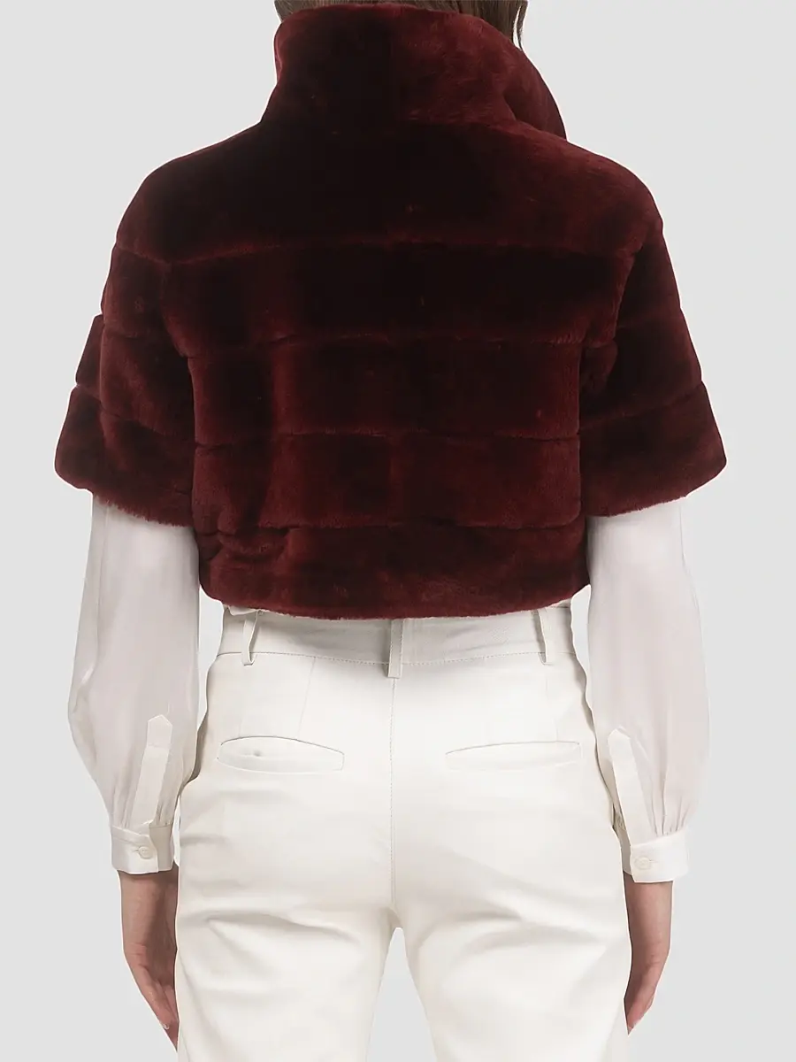 Gorski Women's Reversible Lamb Bolero with Cropped Sleeves - Wine | Thumbnail 5 Gorski Women's Reversible Lamb Bolero with Cropped Sleeves - Wine | Thumbnail 5