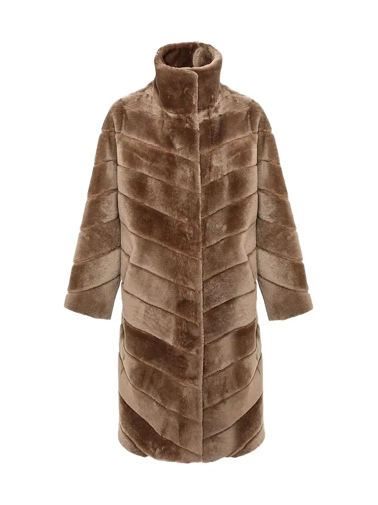 Gorski Women's Reversible Merino Shearling Lamb Chevron Short Coat - Camel | Image 1 Gorski Women's Reversible Merino Shearling Lamb Chevron Short Coat - Camel | Image 1