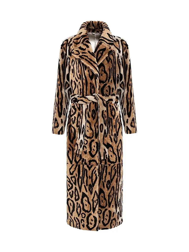 Gorski Women's Reversible Select Shearling Lamb Coat with Belt - Ocelo Print Gold | Image 1 Gorski Women's Reversible Select Shearling Lamb Coat with Belt - Ocelo Print Gold | Image 1