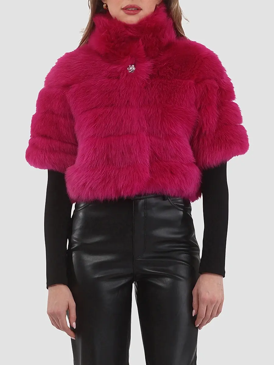 Gorski Women's Reversible Merinillo Lamb Bolero with Cropped Sleeves - Magenta | Thumbnail 2