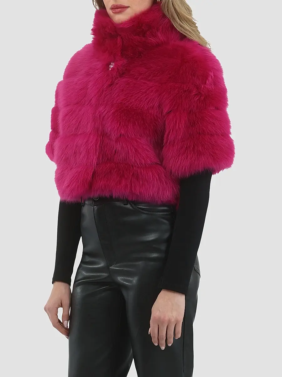 Gorski Women's Reversible Merinillo Lamb Bolero with Cropped Sleeves - Magenta | Thumbnail 3