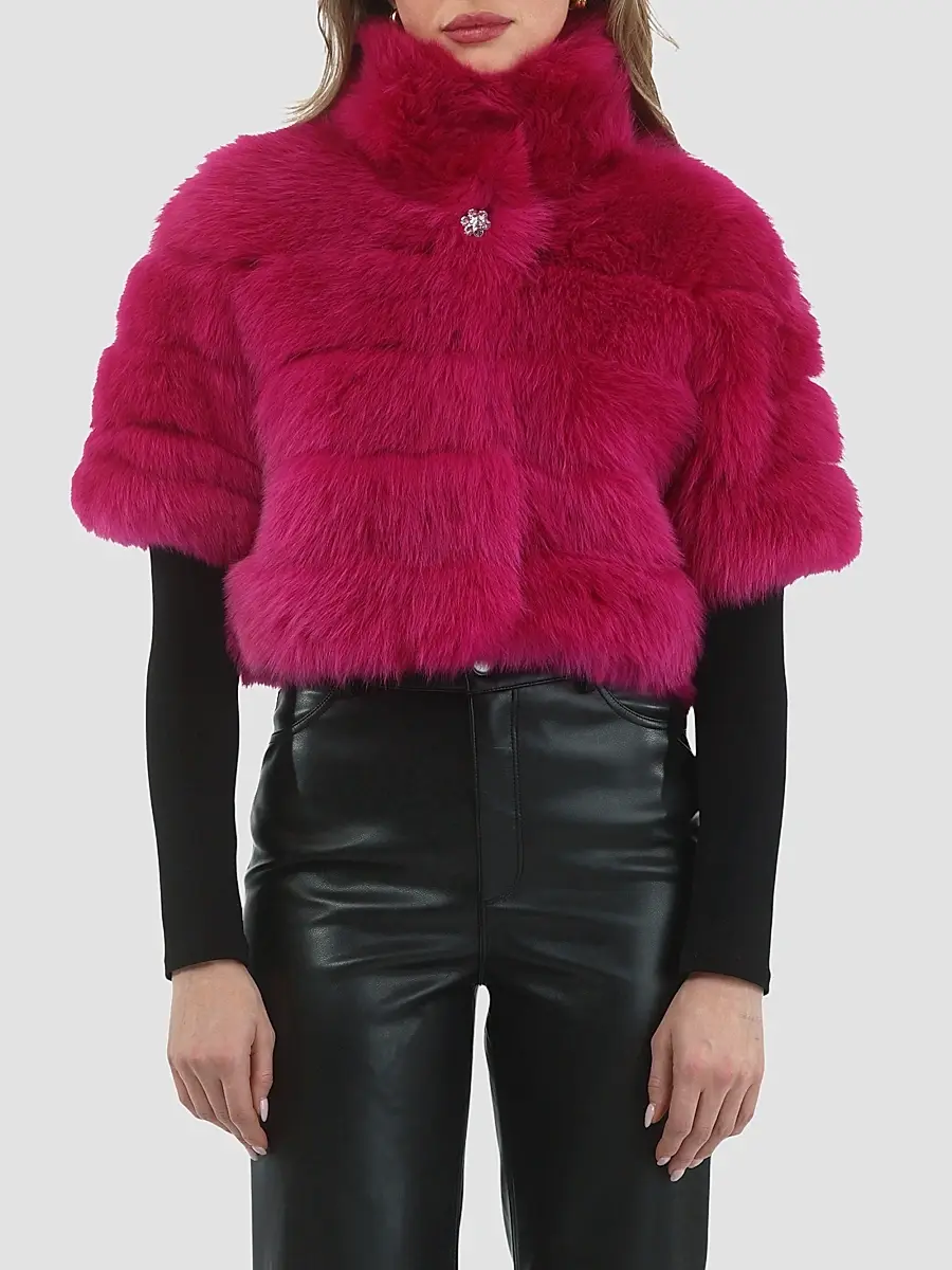 Gorski Women's Reversible Merinillo Lamb Bolero with Cropped Sleeves - Magenta | Thumbnail 4