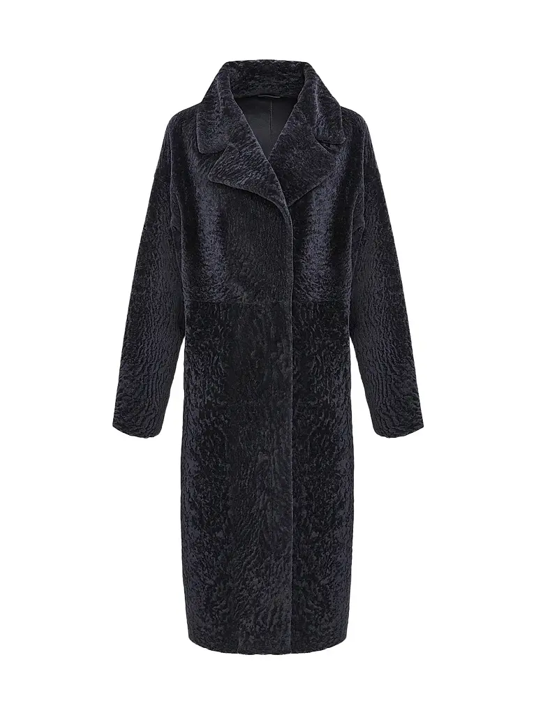 Gorski Women's Reversible Textured Shearling Lamb Coat - Navy - Size Large | Image 1 Gorski Women's Reversible Textured Shearling Lamb Coat - Navy - Size Large | Image 1
