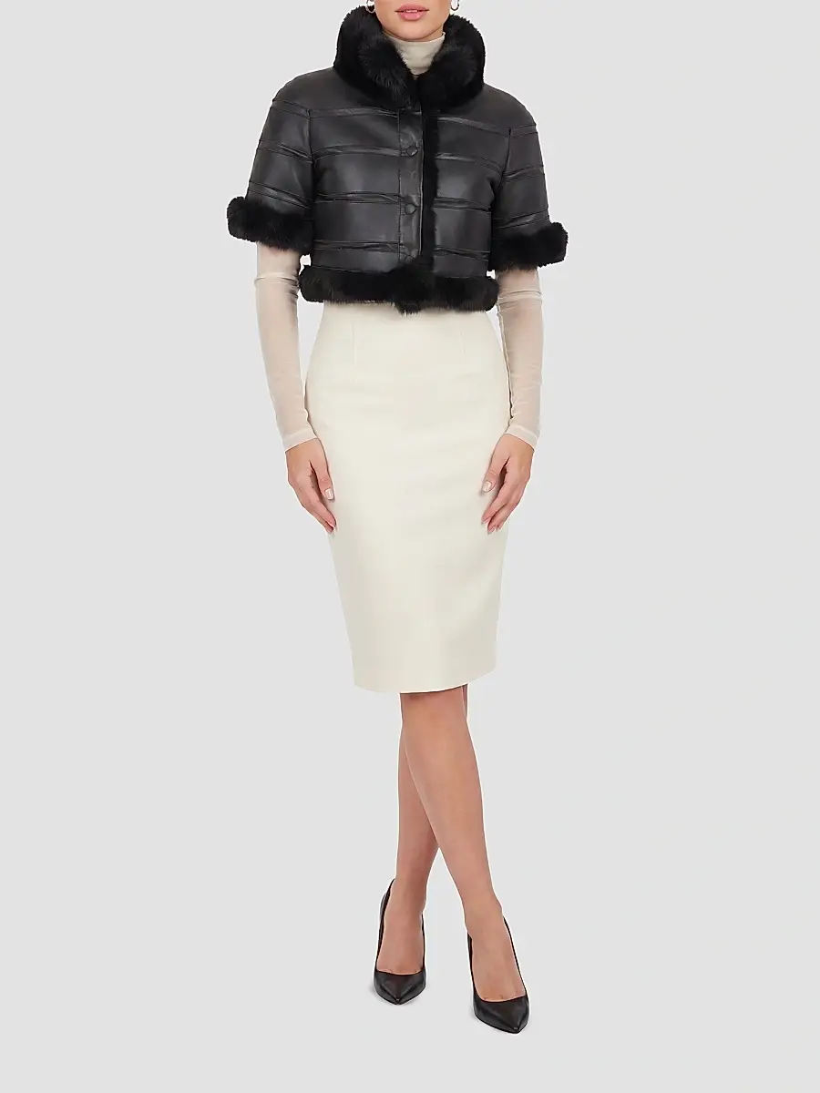 Gorski Women's Reversible Merinillo Lamb Bolero with Cropped Sleeves - Black | Thumbnail 2 Gorski Women's Reversible Merinillo Lamb Bolero with Cropped Sleeves - Black | Thumbnail 2