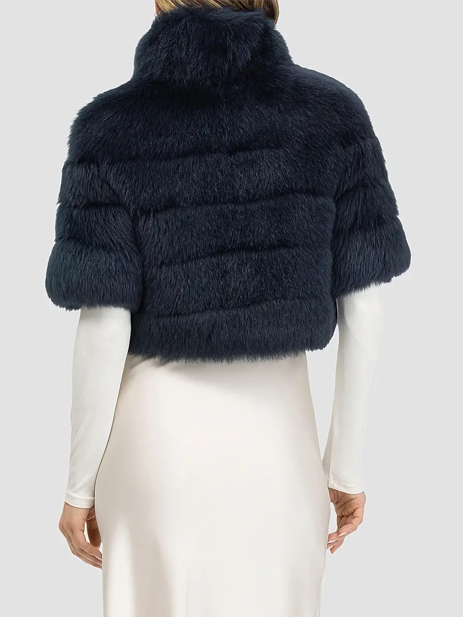 Gorski Women's Reversible Merinillo Lamb Bolero with Cropped Sleeves - Navy | Thumbnail 5