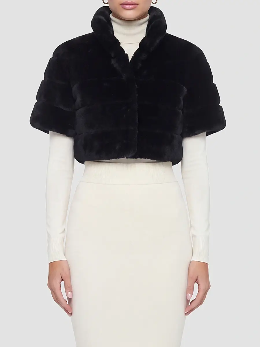 Gorski Women's Reversible Lamb Bolero with Cropped Sleeves - Black | Thumbnail 2 Gorski Women's Reversible Lamb Bolero with Cropped Sleeves - Black | Thumbnail 2