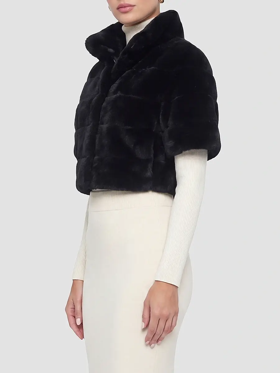 Gorski Women's Reversible Lamb Bolero with Cropped Sleeves - Black | Thumbnail 3 Gorski Women's Reversible Lamb Bolero with Cropped Sleeves - Black | Thumbnail 3