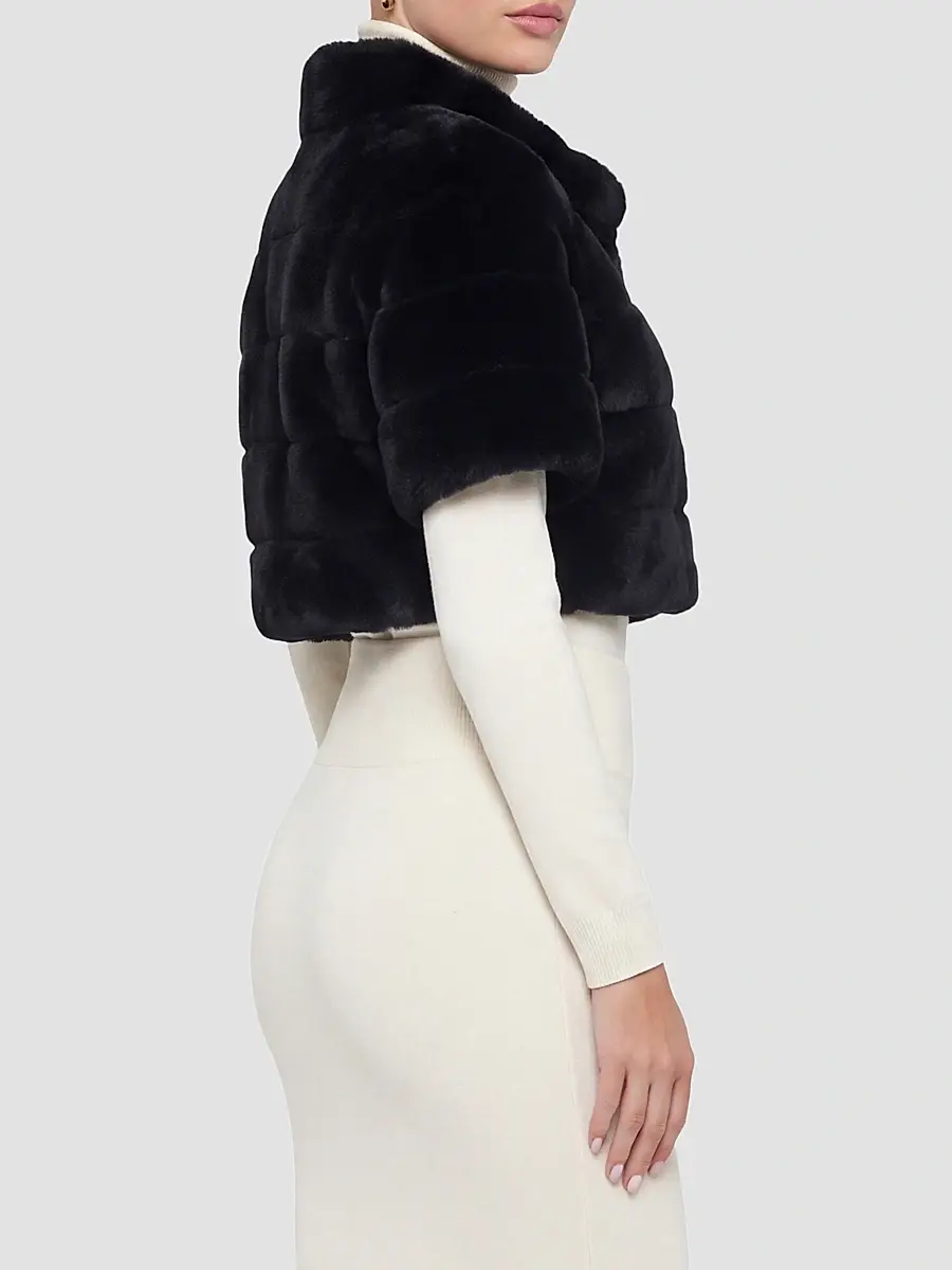 Gorski Women's Reversible Lamb Bolero with Cropped Sleeves - Black | Thumbnail 4 Gorski Women's Reversible Lamb Bolero with Cropped Sleeves - Black | Thumbnail 4