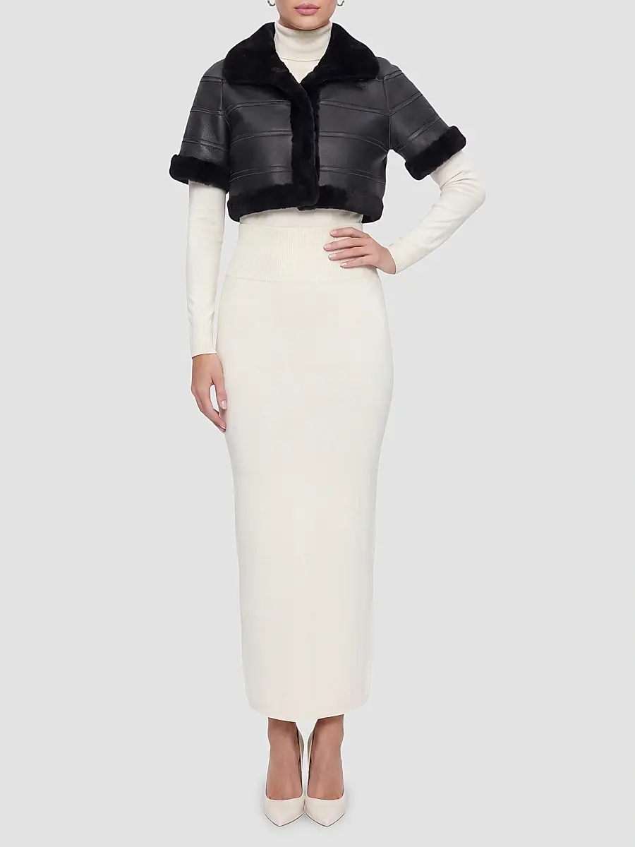 Gorski Women's Reversible Lamb Bolero with Cropped Sleeves - Black | Thumbnail 5 Gorski Women's Reversible Lamb Bolero with Cropped Sleeves - Black | Thumbnail 5