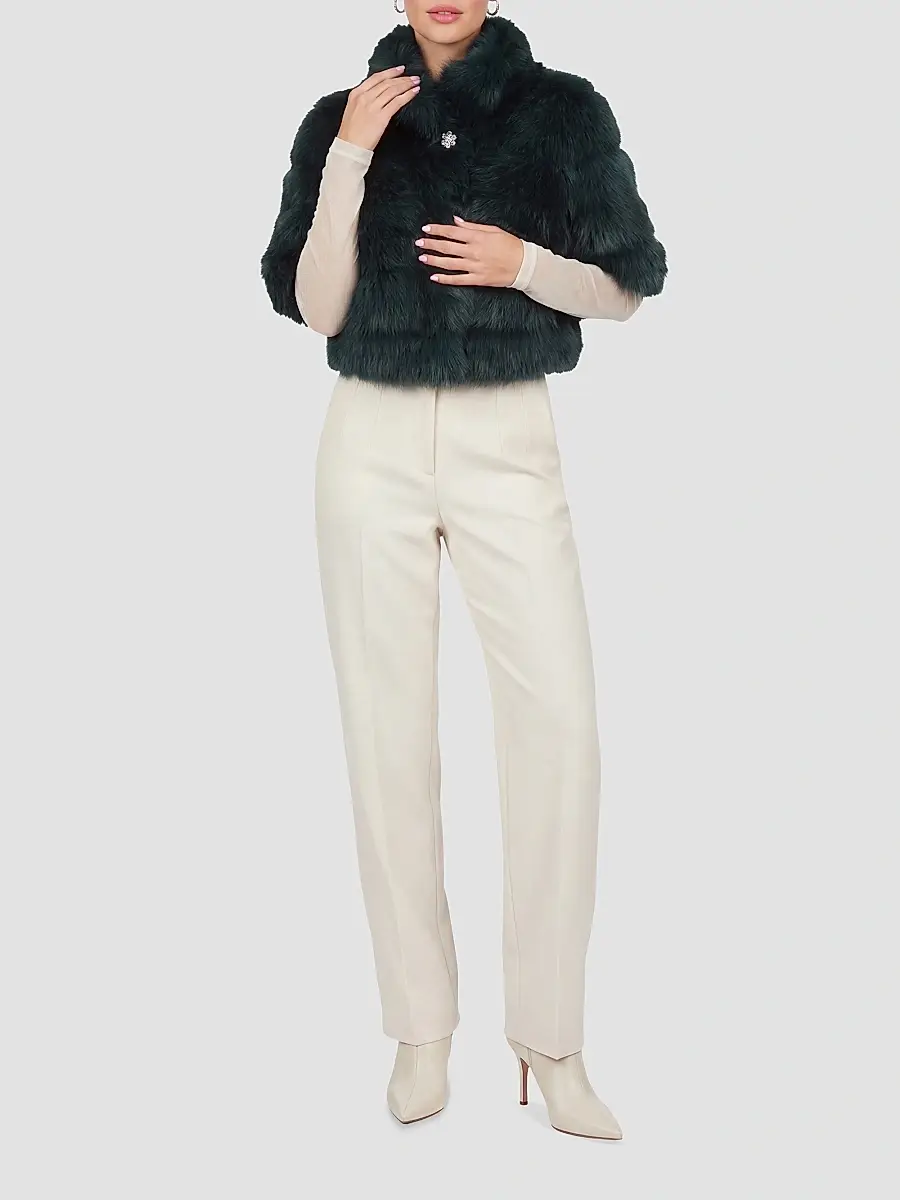 Gorski Women's Reversible Merinillo Lamb Bolero with Cropped Sleeves - Emerald | Thumbnail 2
