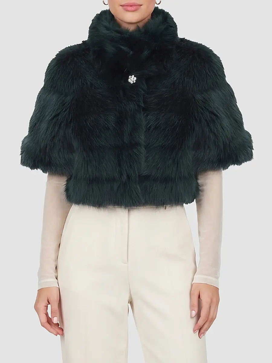 Gorski Women's Reversible Merinillo Lamb Bolero with Cropped Sleeves - Emerald | Thumbnail 3