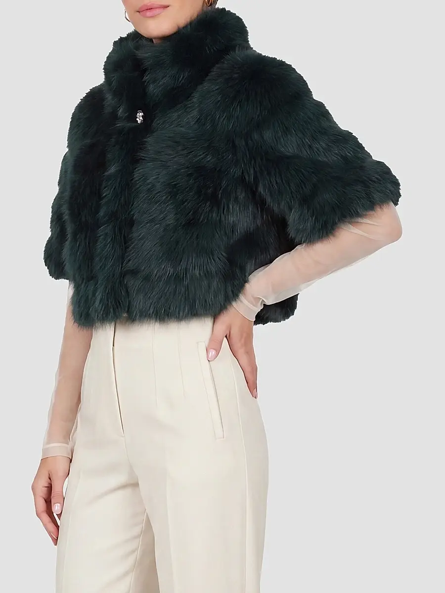 Gorski Women's Reversible Merinillo Lamb Bolero with Cropped Sleeves - Emerald | Thumbnail 4