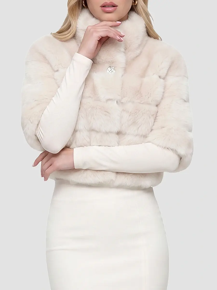 Gorski Women's Reversible Merinillo Lamb Bolero with Cropped Sleeves - Cream | Thumbnail 2 Gorski Women's Reversible Merinillo Lamb Bolero with Cropped Sleeves - Cream | Thumbnail 2