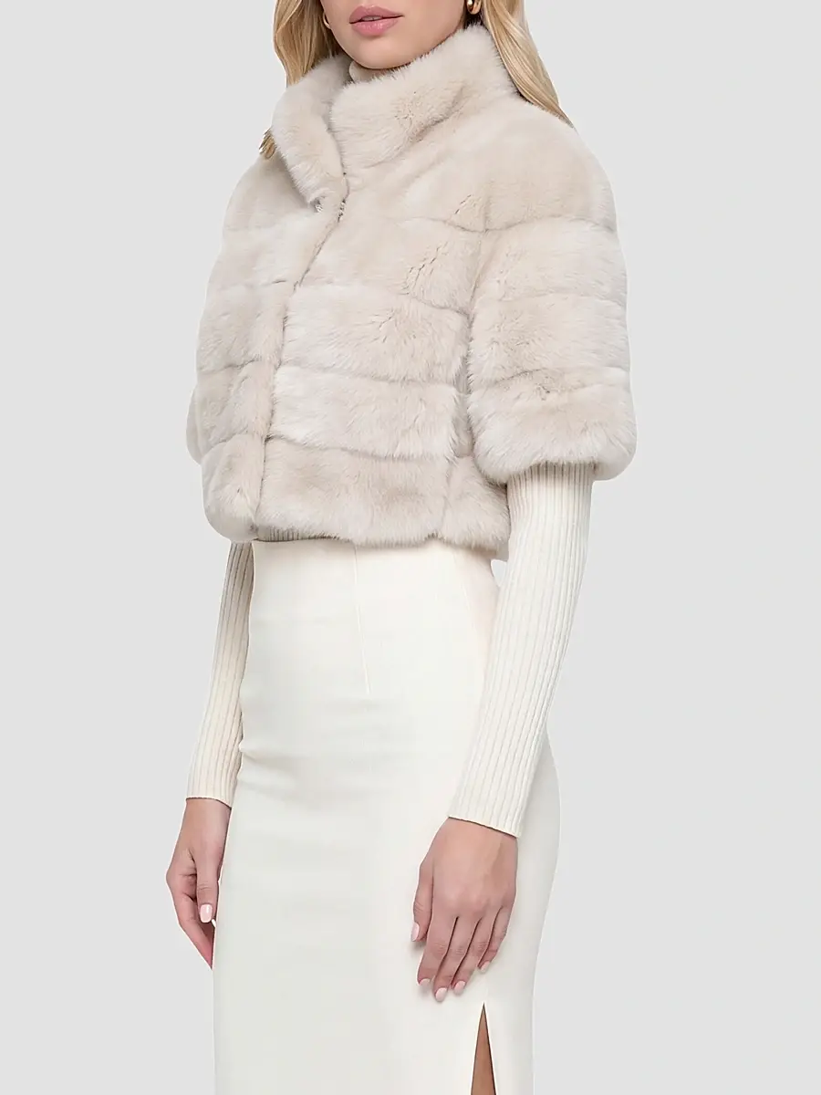 Gorski Women's Reversible Merinillo Lamb Bolero with Cropped Sleeves - Cream | Thumbnail 3 Gorski Women's Reversible Merinillo Lamb Bolero with Cropped Sleeves - Cream | Thumbnail 3
