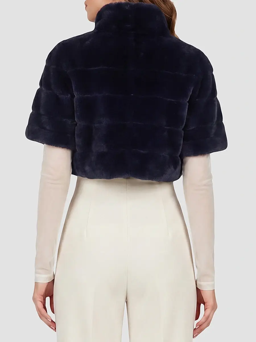 Gorski Women's Reversible Lamb Bolero with Cropped Sleeves - Navy | Thumbnail 5 Gorski Women's Reversible Lamb Bolero with Cropped Sleeves - Navy | Thumbnail 5