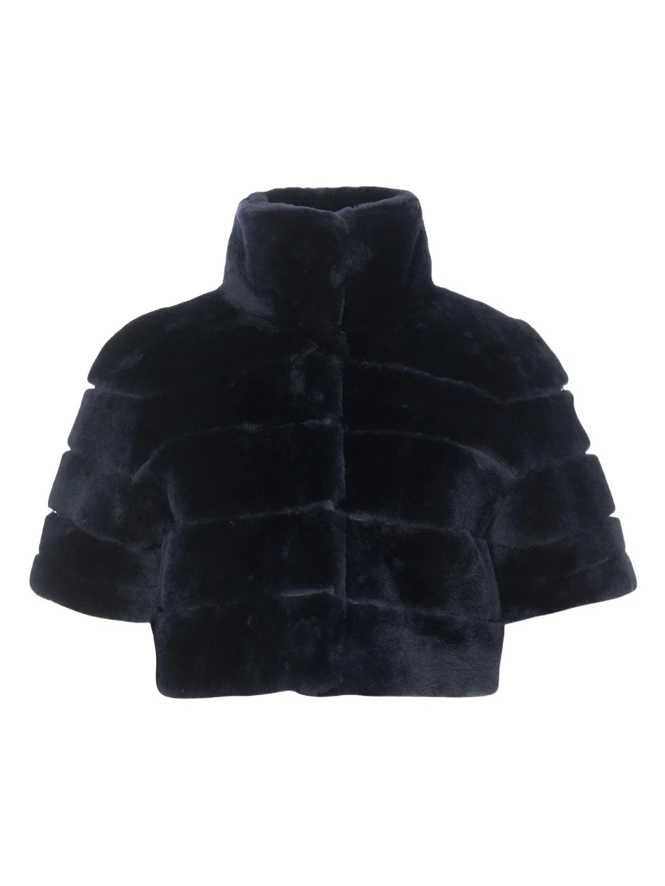 Gorski Women's Reversible Lamb Bolero with Cropped Sleeves - Navy