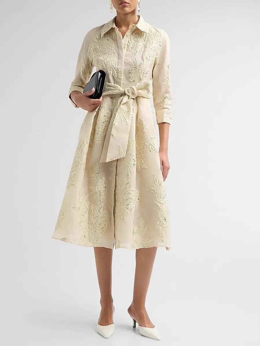 Teri Jon by Rickie Freeman Women's Jacquard Floral-Print Shirtdress | Thumbnail 2 Teri Jon by Rickie Freeman Women's Jacquard Floral-Print Shirtdress | Thumbnail 2