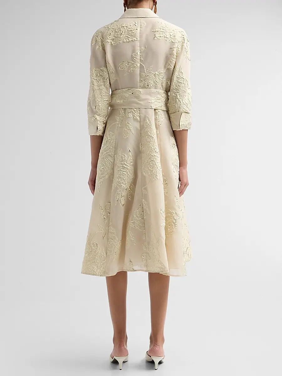 Teri Jon by Rickie Freeman Women's Jacquard Floral-Print Shirtdress | Thumbnail 3 Teri Jon by Rickie Freeman Women's Jacquard Floral-Print Shirtdress | Thumbnail 3