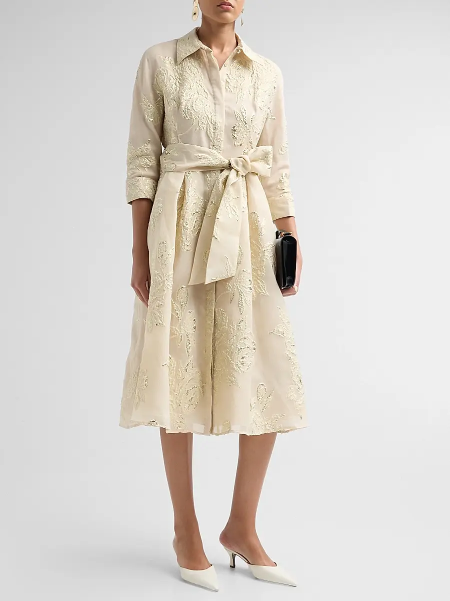 Teri Jon by Rickie Freeman Women's Jacquard Floral-Print Shirtdress | Thumbnail 4 Teri Jon by Rickie Freeman Women's Jacquard Floral-Print Shirtdress | Thumbnail 4