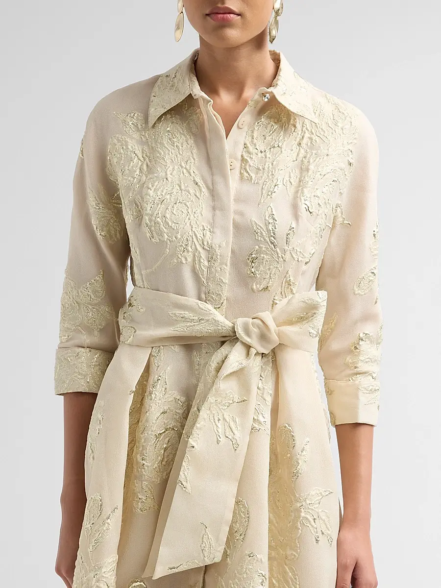 Teri Jon by Rickie Freeman Women's Jacquard Floral-Print Shirtdress | Thumbnail 5 Teri Jon by Rickie Freeman Women's Jacquard Floral-Print Shirtdress | Thumbnail 5