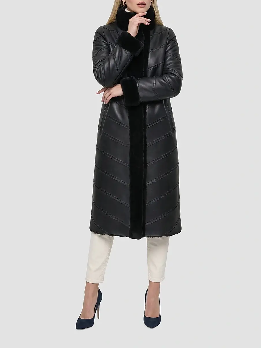Gorski Women's Reversible Merino Shearling Lamb Chevron Short Coat | Thumbnail 2 Gorski Women's Reversible Merino Shearling Lamb Chevron Short Coat | Thumbnail 2