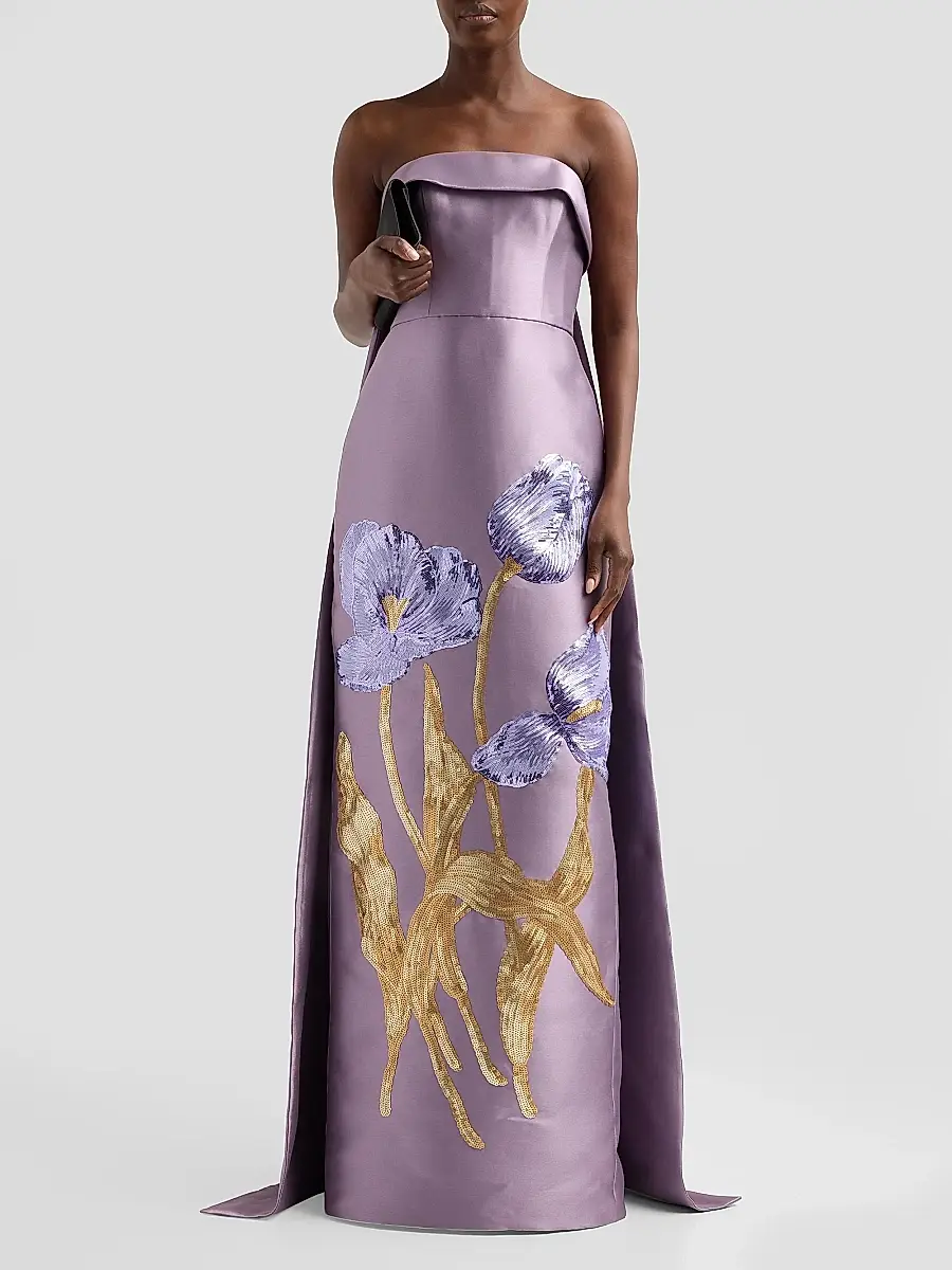 Amsale Women's Tulip Watteau Column Gown | Thumbnail 2 Amsale Women's Tulip Watteau Column Gown | Thumbnail 2