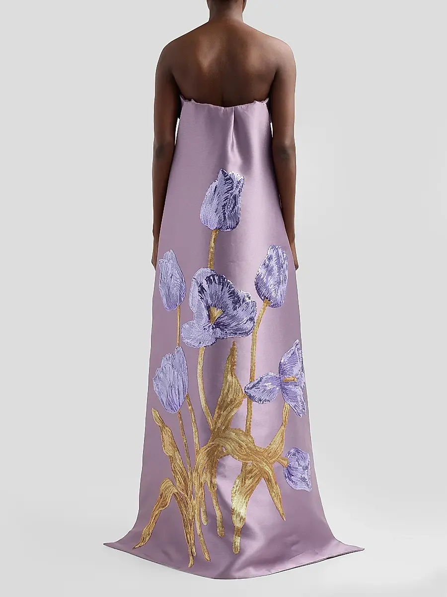 Amsale Women's Tulip Watteau Column Gown | Thumbnail 3 Amsale Women's Tulip Watteau Column Gown | Thumbnail 3
