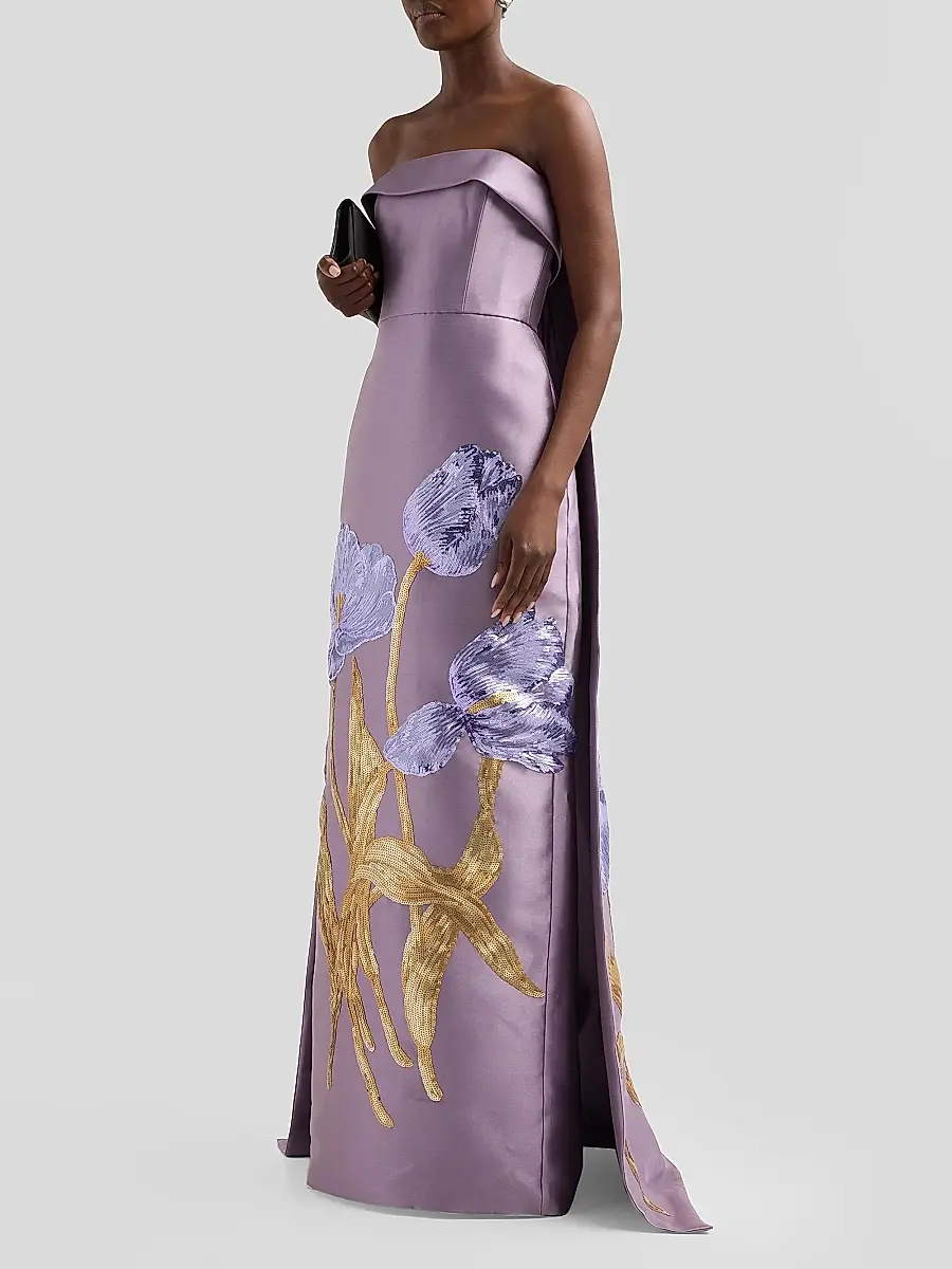 Amsale Women's Tulip Watteau Column Gown | Thumbnail 4 Amsale Women's Tulip Watteau Column Gown | Thumbnail 4