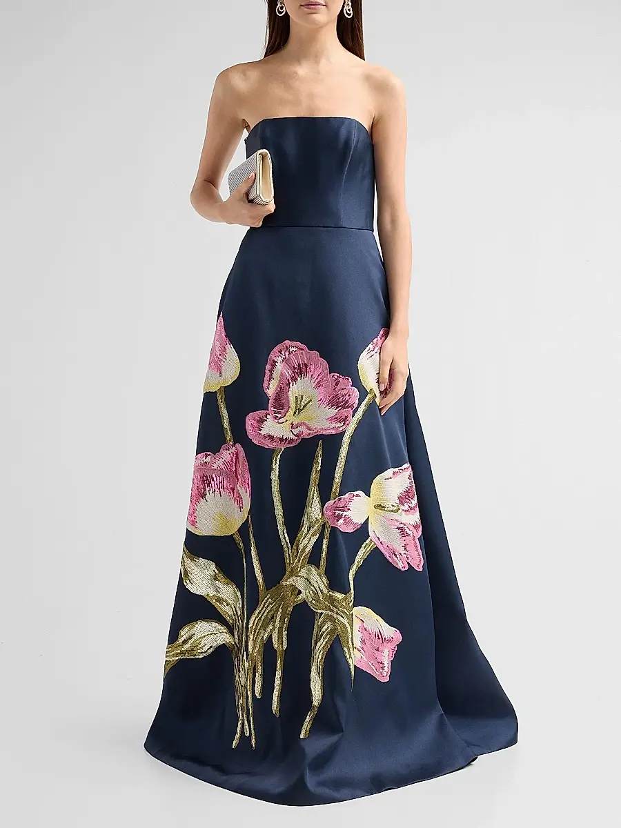 Amsale Women's Brocade Strapless Watteau Gown | Thumbnail 2 Amsale Women's Brocade Strapless Watteau Gown | Thumbnail 2