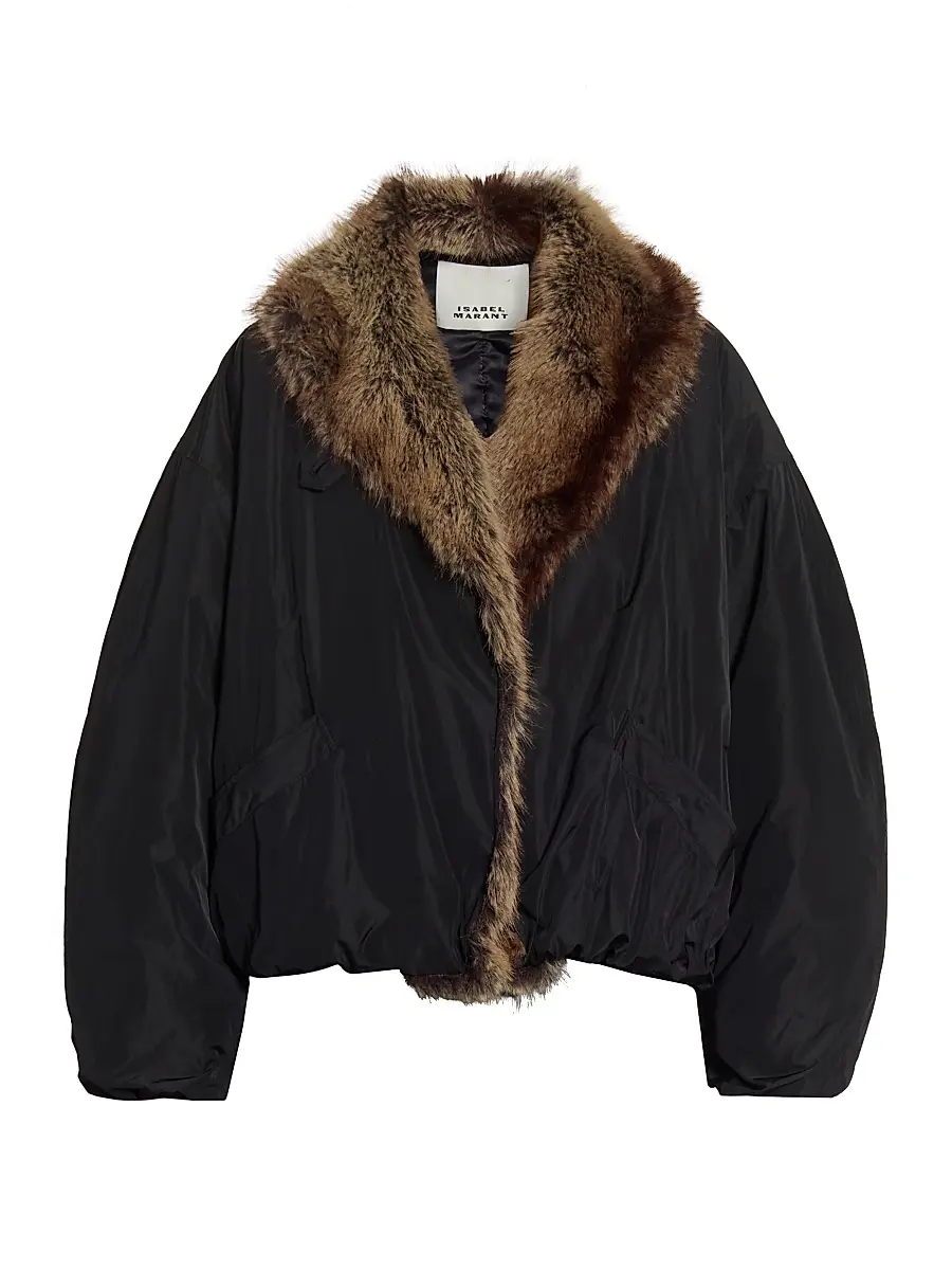 Isabel Marant Women's Charone Faux-Fur Trim Jacket - Black | Image 1 Isabel Marant Women's Charone Faux-Fur Trim Jacket - Black | Image 1