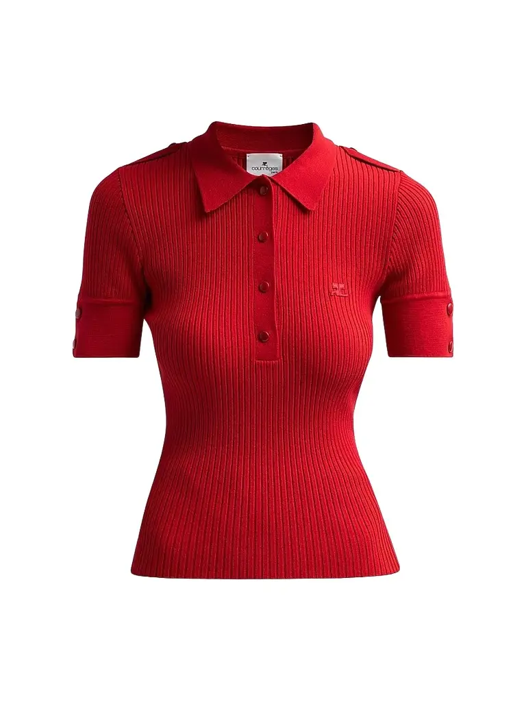 Courrèges Women's Rib-Knit Polo Sweater - Iced Red | Image 1 Courrèges Women's Rib-Knit Polo Sweater - Iced Red | Image 1