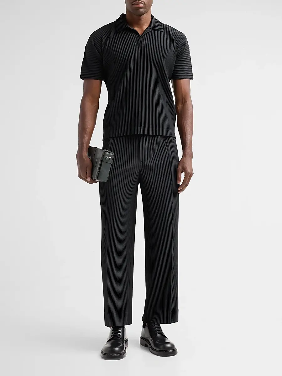 Homme Plissé Issey Miyake Men Pleated Knit Polo Shirt | Thumbnail 2