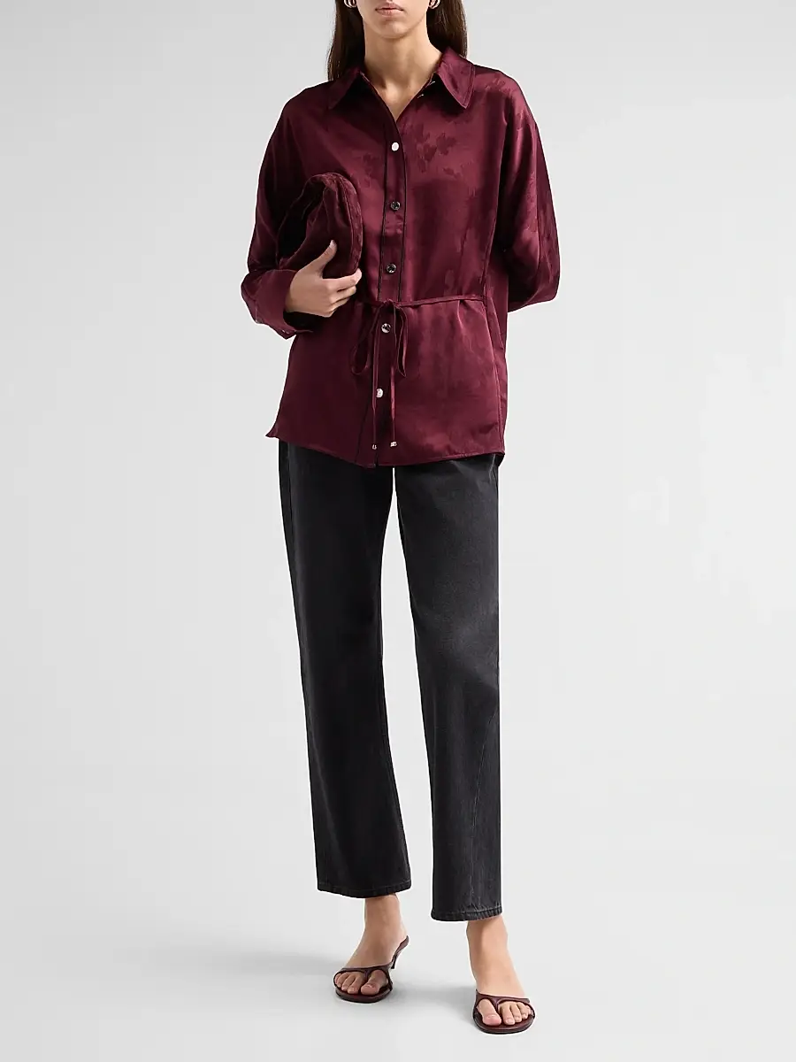 Ganni Women's Satin Jacquard Drawstring Shirt | Thumbnail 2 Ganni Women's Satin Jacquard Drawstring Shirt | Thumbnail 2