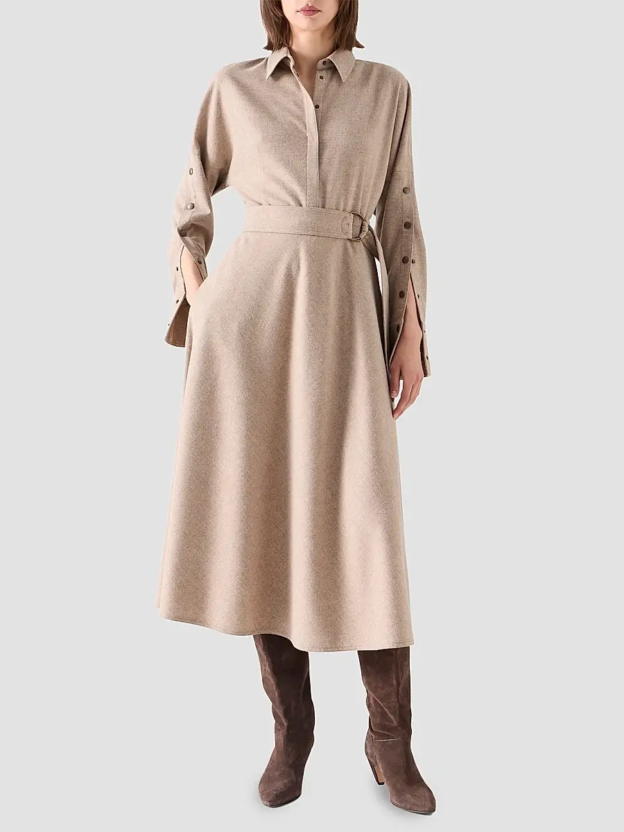Akris punto Women's Flannel Wool Trench Midi Dress | Thumbnail 2