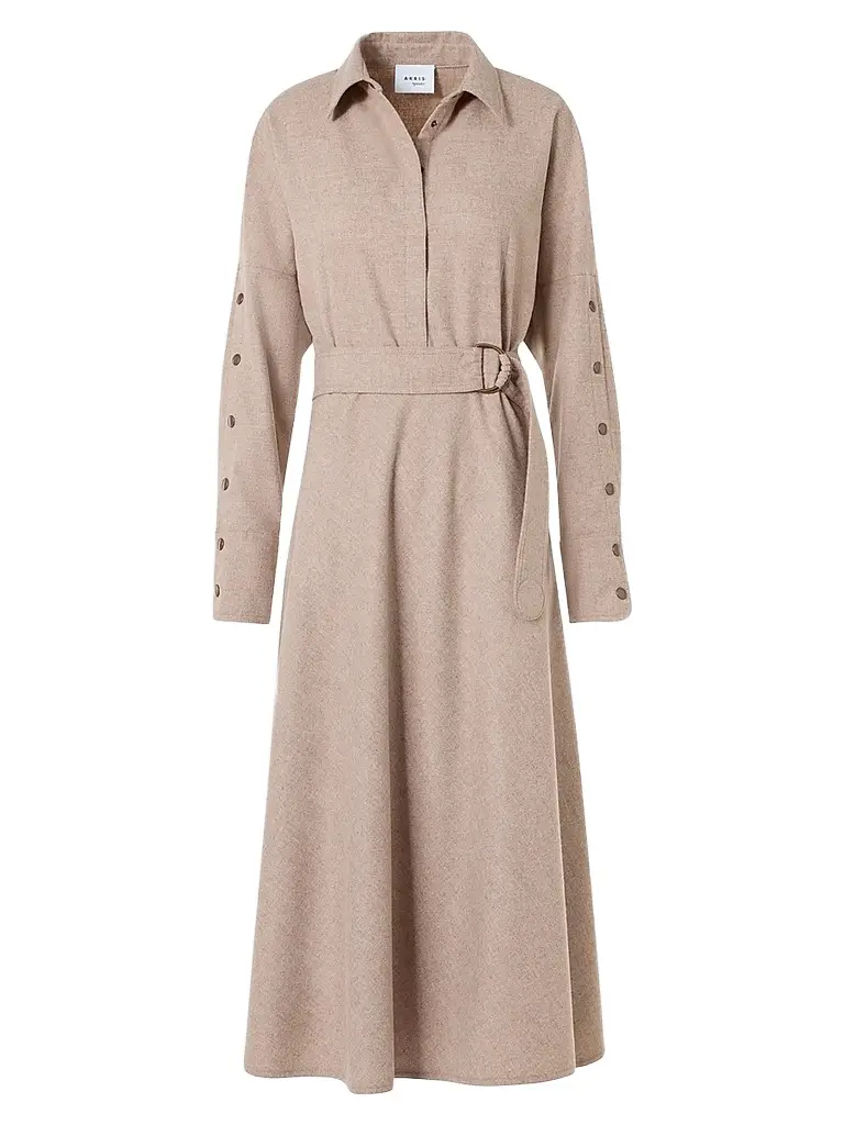 Akris punto Women's Flannel Wool Trench Midi Dress - Oat | Image 1 Akris punto Women's Flannel Wool Trench Midi Dress - Oat | Image 1