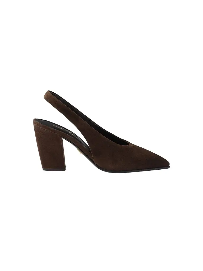 Prada Women's Suede Leather Slingback Pumps - Brown | Image 1 Prada Women's Suede Leather Slingback Pumps - Brown | Image 1