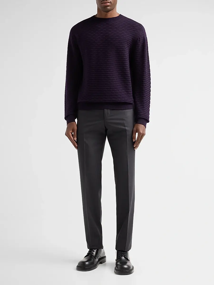 Giorgio Armani Men's Geometric Textured Virgin Wool Crewneck Sweater | Thumbnail 2 Giorgio Armani Men's Geometric Textured Virgin Wool Crewneck Sweater | Thumbnail 2