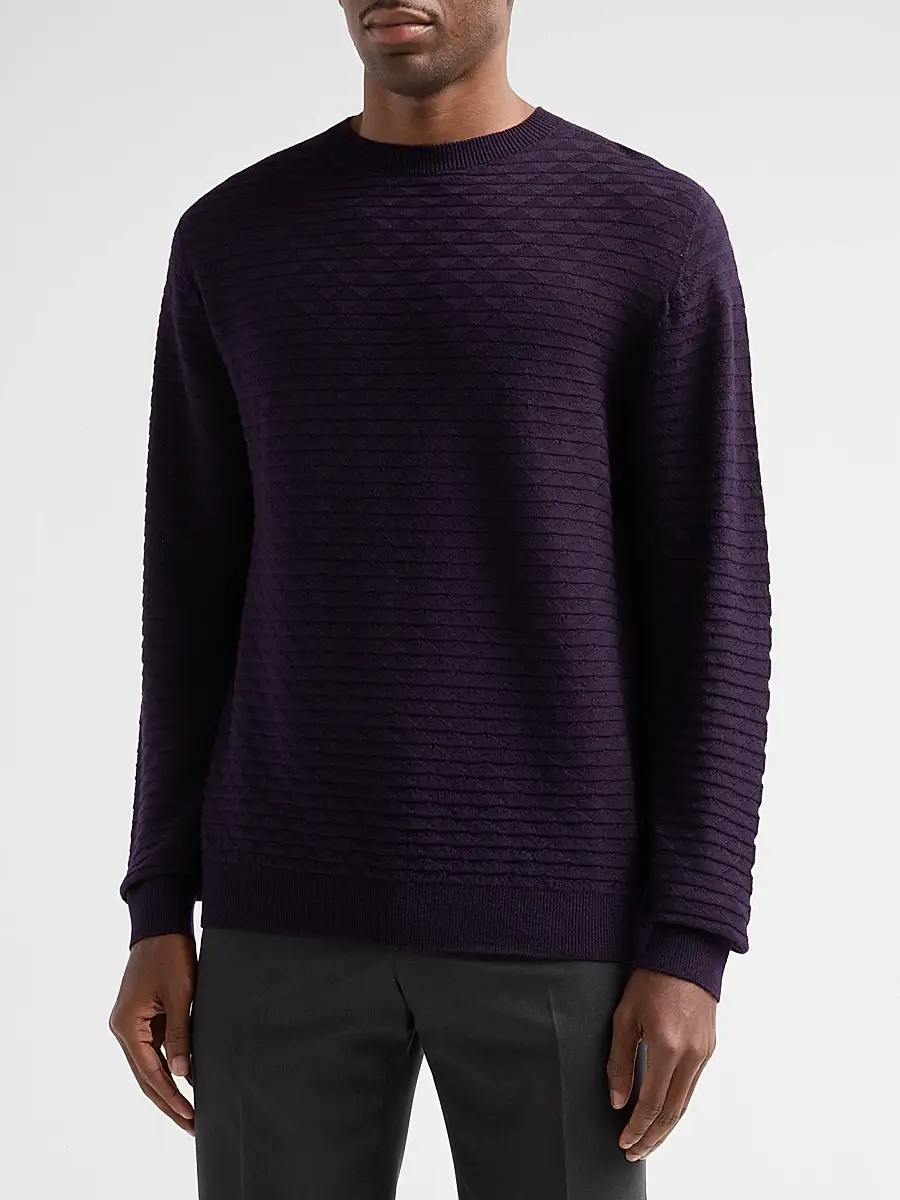Giorgio Armani Men's Geometric Textured Virgin Wool Crewneck Sweater | Thumbnail 4 Giorgio Armani Men's Geometric Textured Virgin Wool Crewneck Sweater | Thumbnail 4