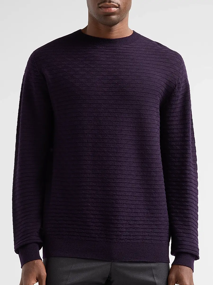 Giorgio Armani Men's Geometric Textured Virgin Wool Crewneck Sweater | Thumbnail 5 Giorgio Armani Men's Geometric Textured Virgin Wool Crewneck Sweater | Thumbnail 5