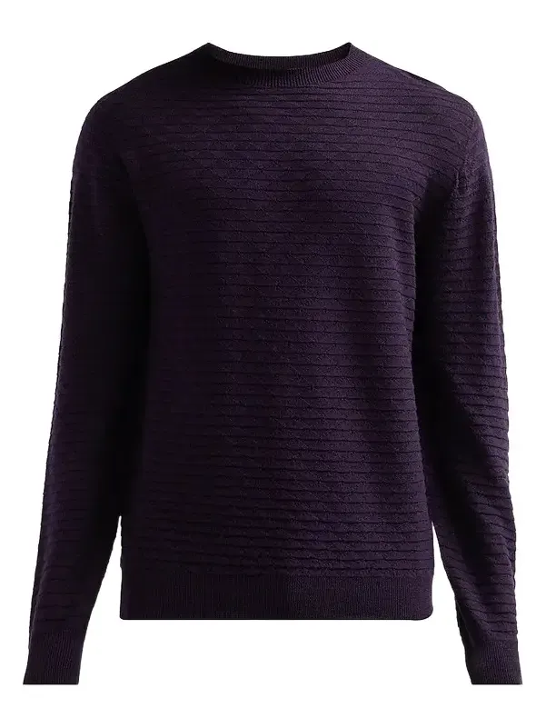 Men's Geometric Textured Virgin Wool Crewneck Sweater