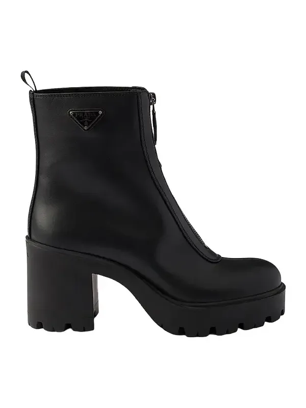 Prada Women's Leather Ankle Boots with Zipper - Black