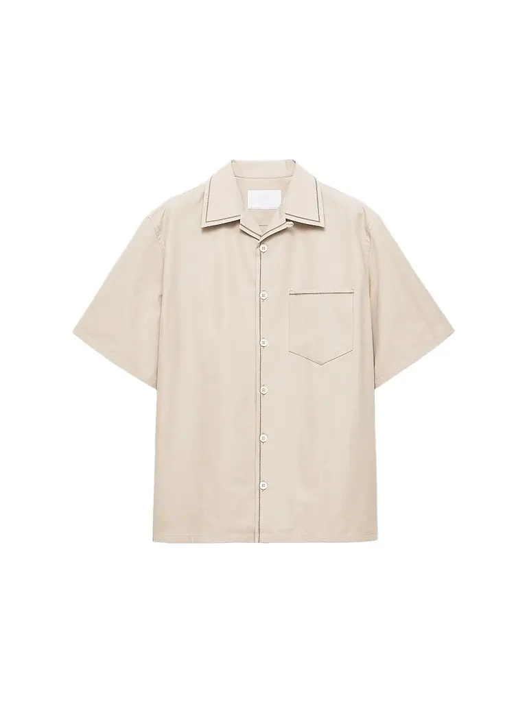 Prada Men's Short-Sleeved Cotton Shirt - Beige Khaki | Image 1 Prada Men's Short-Sleeved Cotton Shirt - Beige Khaki | Image 1