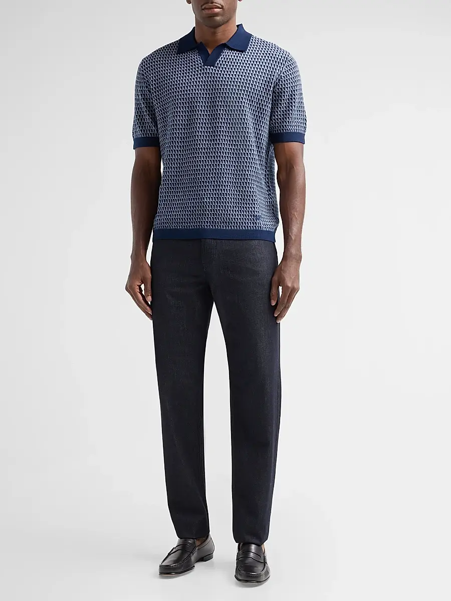 Emporio Armani Men's Contrast Triangle Jacquard Short-Sleeve Sweater | Thumbnail 2 Emporio Armani Men's Contrast Triangle Jacquard Short-Sleeve Sweater | Thumbnail 2