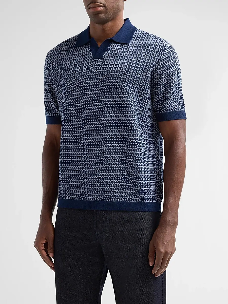 Emporio Armani Men's Contrast Triangle Jacquard Short-Sleeve Sweater | Thumbnail 4 Emporio Armani Men's Contrast Triangle Jacquard Short-Sleeve Sweater | Thumbnail 4