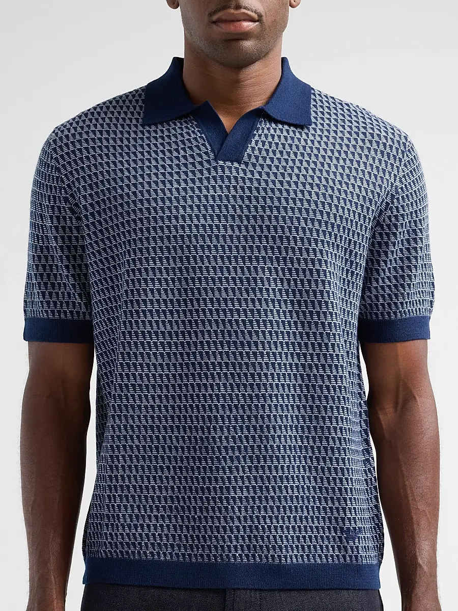 Emporio Armani Men's Contrast Triangle Jacquard Short-Sleeve Sweater | Thumbnail 5 Emporio Armani Men's Contrast Triangle Jacquard Short-Sleeve Sweater | Thumbnail 5