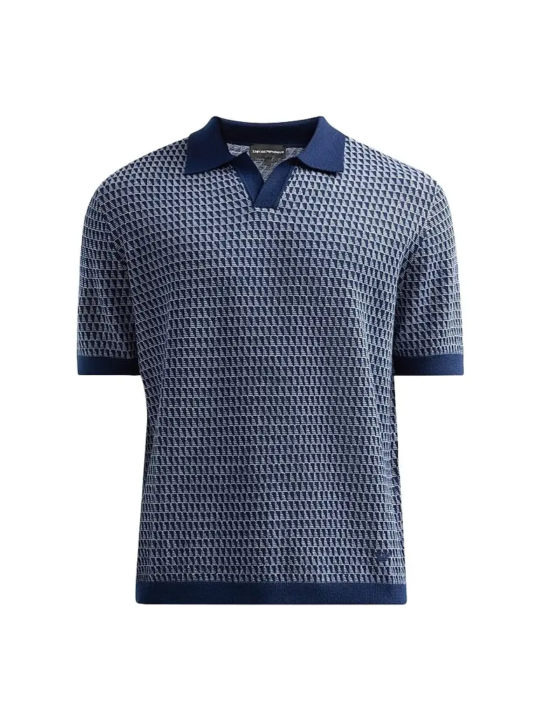 Emporio Armani Men's Contrast Triangle Jacquard Short-Sleeve Sweater - Solid Blue Navy - Size XXL | Image 1 Emporio Armani Men's Contrast Triangle Jacquard Short-Sleeve Sweater - Solid Blue Navy - Size XXL | Image 1