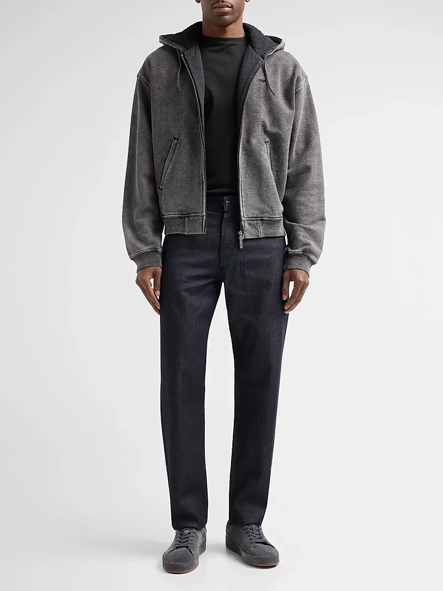 Emporio Armani Men's Washed Cotton Full-Zip Hoodie | Thumbnail 2 Emporio Armani Men's Washed Cotton Full-Zip Hoodie | Thumbnail 2